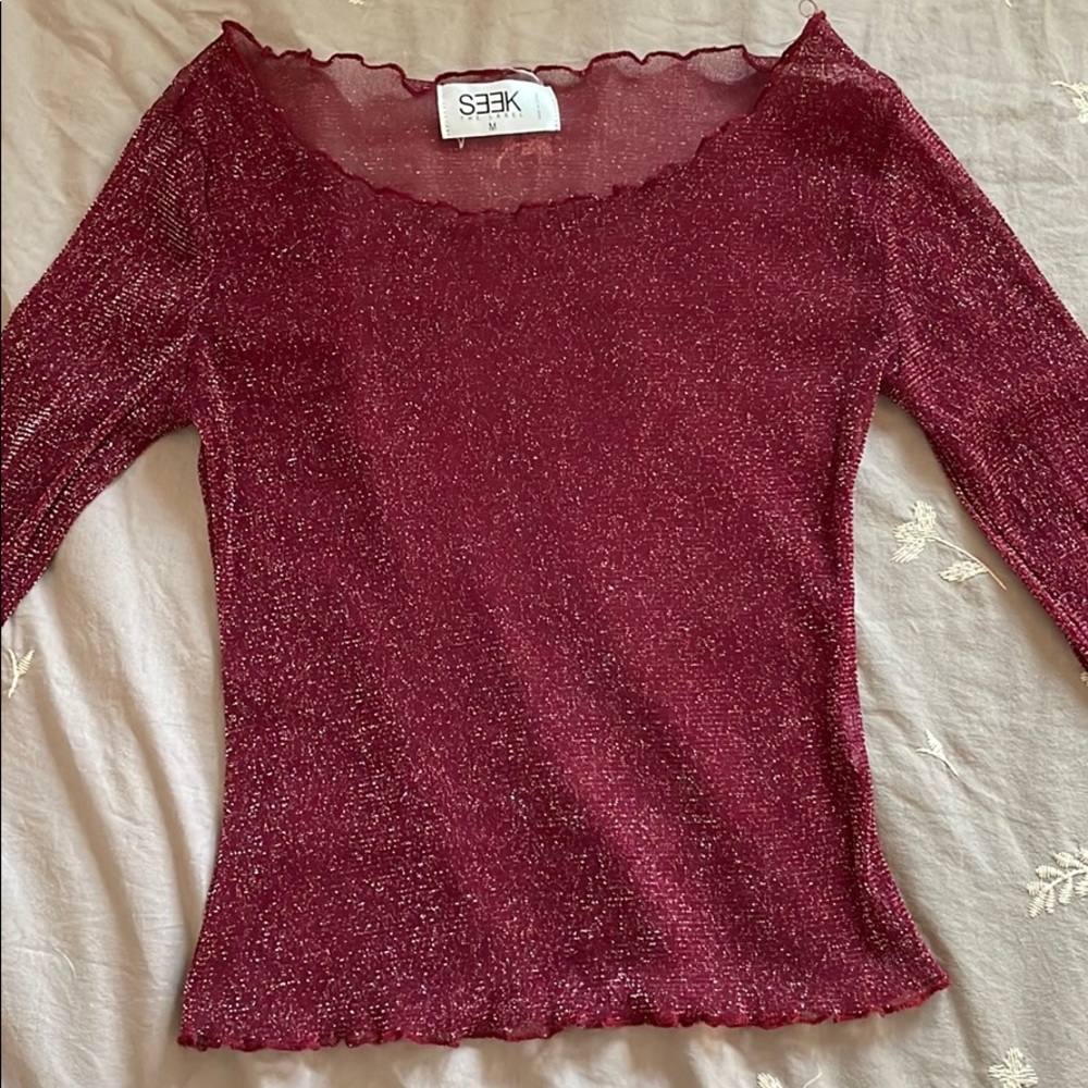 Seek The Label Long Sleeve Sheer Sparkly Top